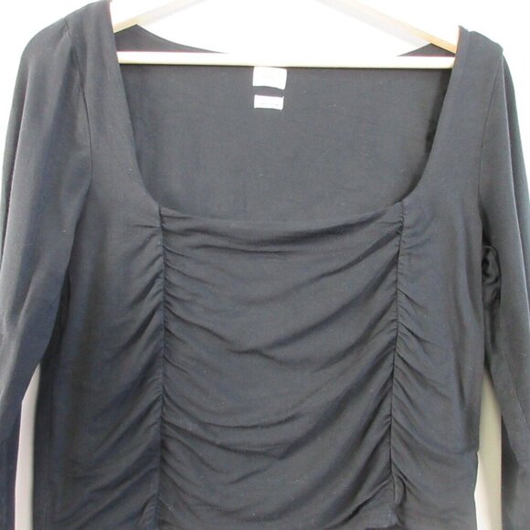 Aritzia Wilfred Women Lydia Crop Top L Black Long Sleeve Ruched Square Neck 218 - Picture 6 of 9